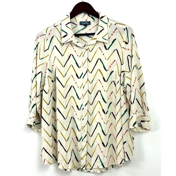 ModCloth Zag Sunny Spirit Women 1X Plus Size Top Cream Button Up Blouse Retro H4 - Picture 5 of 12